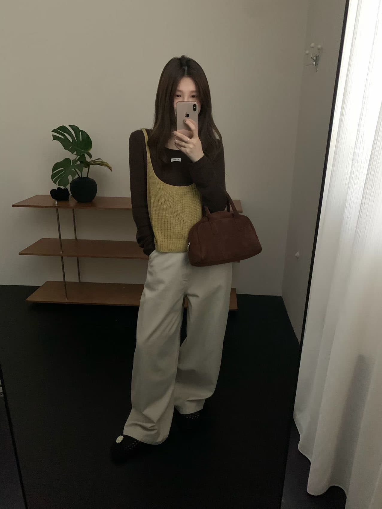 실사 26 년 가을 켜기 새로운 한 부서 라운드 넥 단색 캐주얼 니트 스웨터 캐미솔 투피스 세트 세트 상세 이미지 5