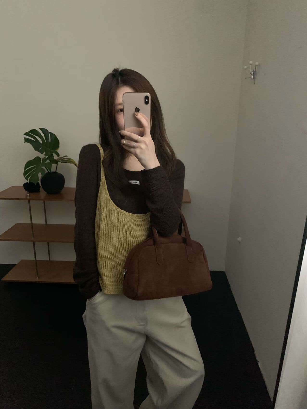 실사 26 년 가을 켜기 새로운 한 부서 라운드 넥 단색 캐주얼 니트 스웨터 캐미솔 투피스 세트 세트 상세 이미지 6