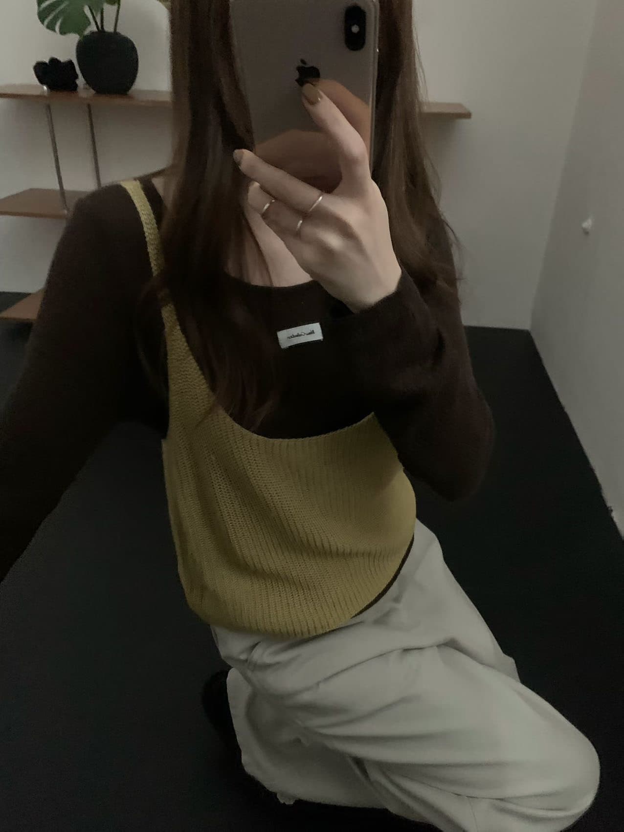 실사 26 년 가을 켜기 새로운 한 부서 라운드 넥 단색 캐주얼 니트 스웨터 캐미솔 투피스 세트 세트 상세 이미지 9