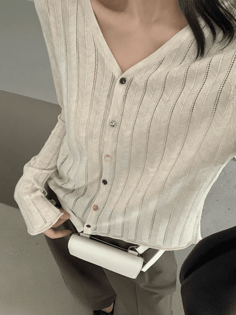 실사 익스트림 제인 지배 26 가을 켜기 새로운 한 부서 V넥 단색 홀로우 아웃 캐주얼 착용 가져 가라. 니트 오픈 가디건 이미지 3