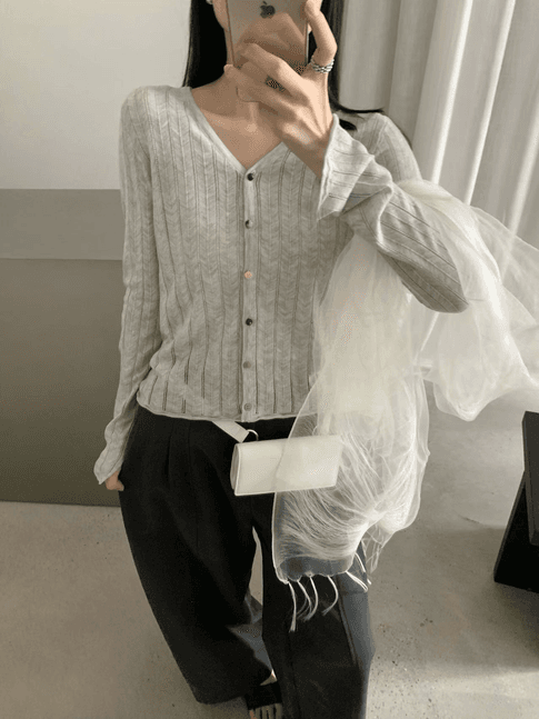 실사 익스트림 제인 지배 26 가을 켜기 새로운 한 부서 V넥 단색 홀로우 아웃 캐주얼 착용 가져 가라. 니트 오픈 가디건 이미지 4