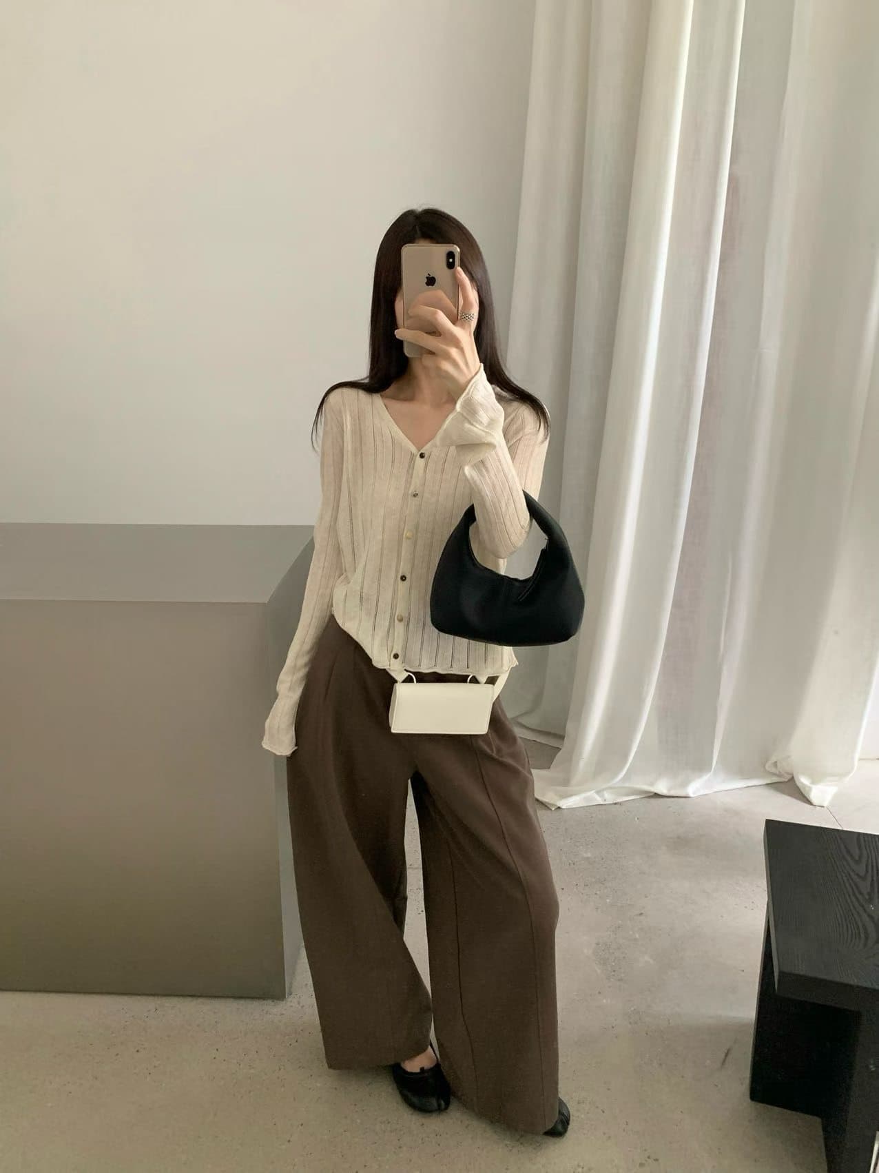 실사 익스트림 제인 지배 26 가을 켜기 새로운 한 부서 V넥 단색 홀로우 아웃 캐주얼 착용 가져 가라. 니트 오픈 가디건 상세 이미지 6