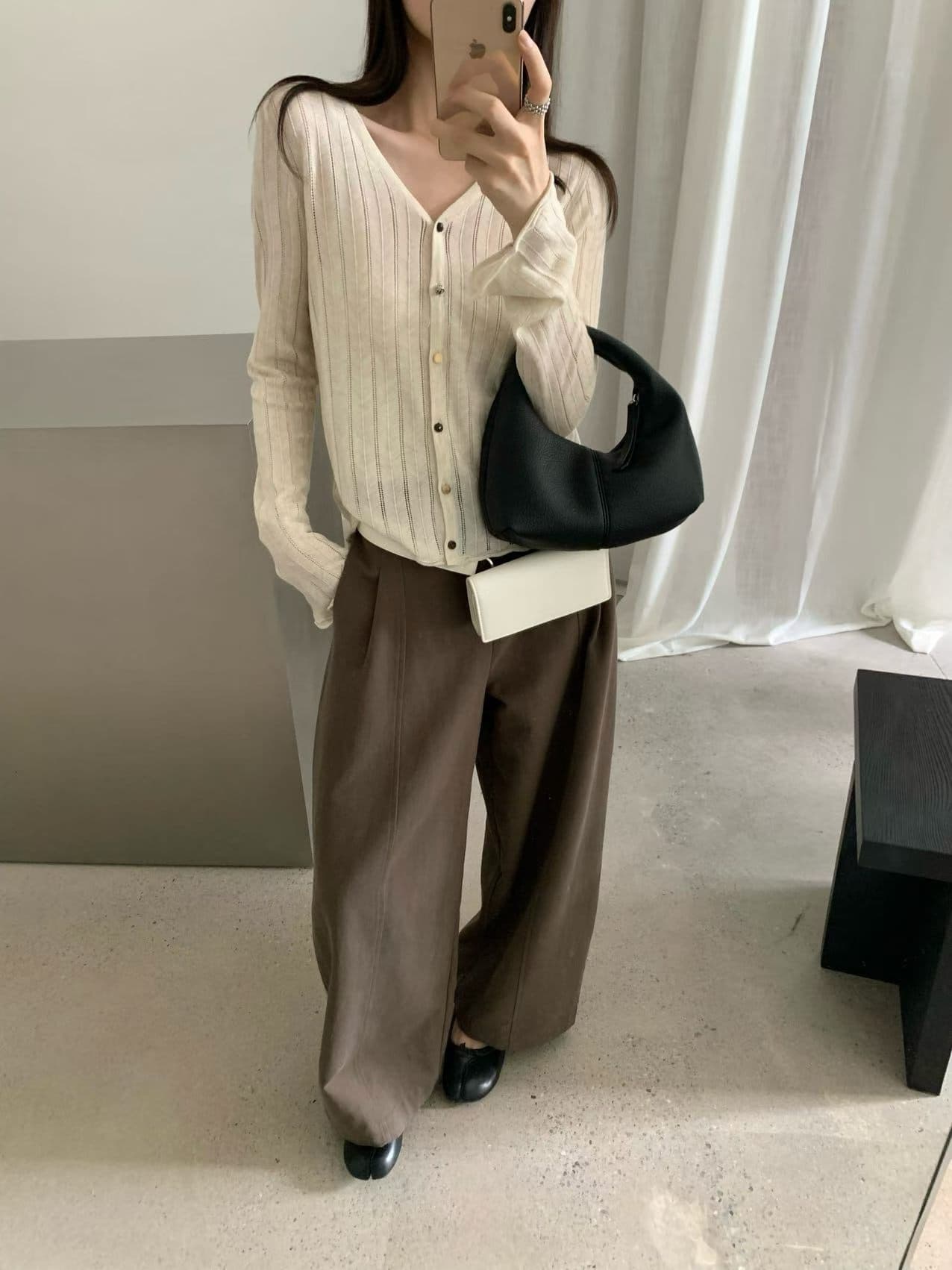 실사 익스트림 제인 지배 26 가을 켜기 새로운 한 부서 V넥 단색 홀로우 아웃 캐주얼 착용 가져 가라. 니트 오픈 가디건 상세 이미지 8