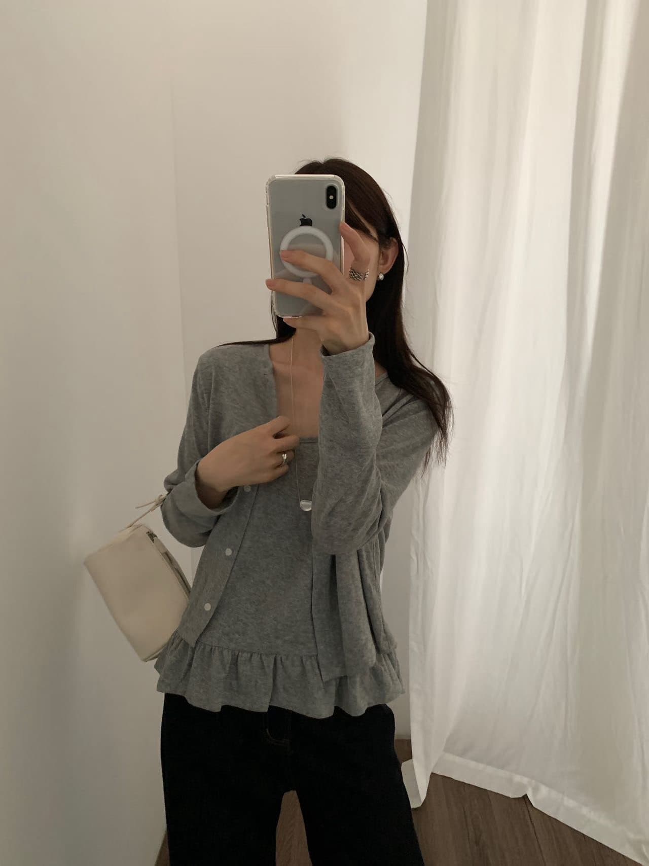 실사 익스트림 제인 지배 26 가을 켜기 새로운 한 부서 V넥 단색 홀로우 아웃 캐주얼 착용 가져 가라. 니트 오픈 가디건 상세 이미지 10