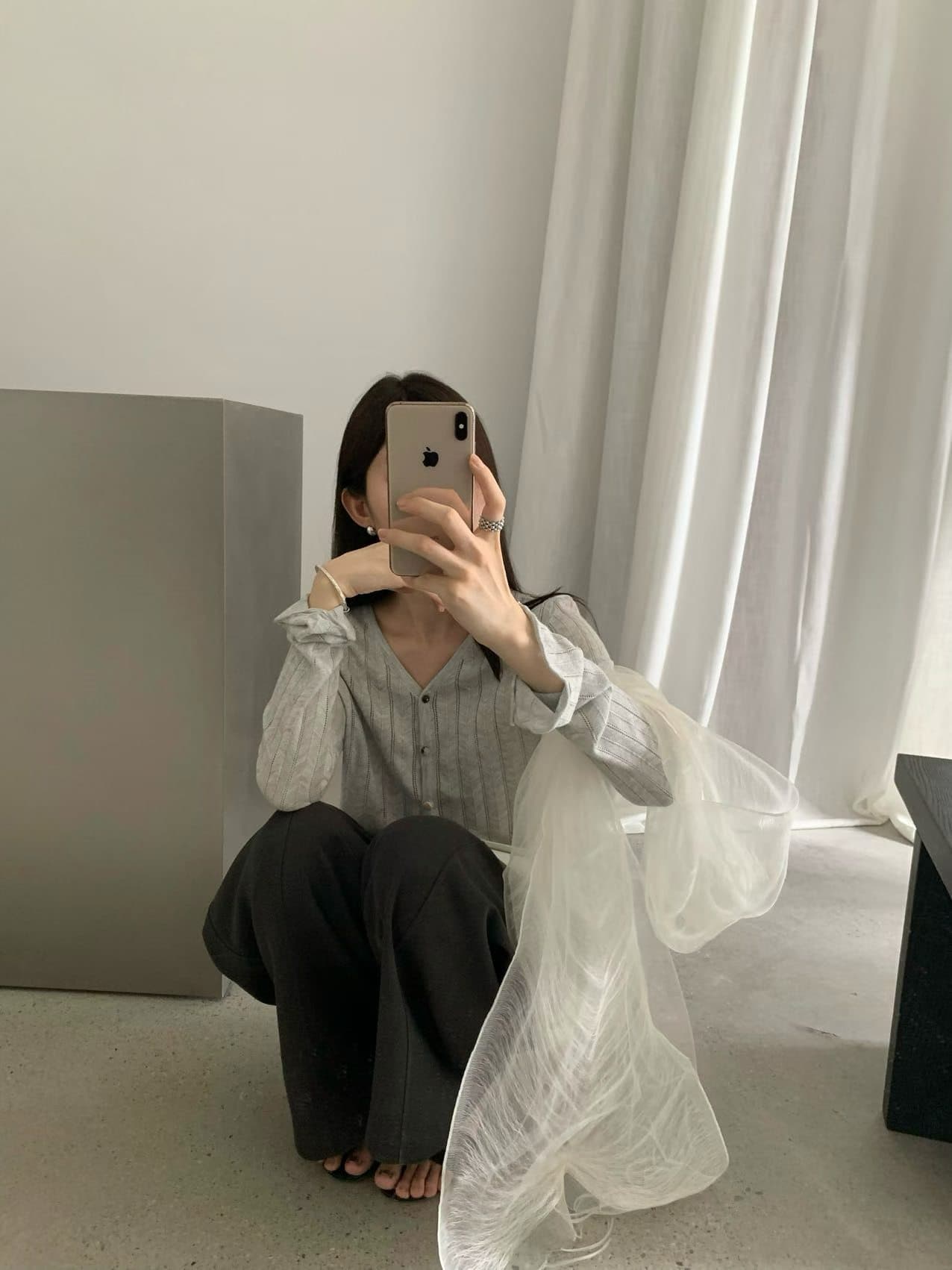 실사 익스트림 제인 지배 26 가을 켜기 새로운 한 부서 V넥 단색 홀로우 아웃 캐주얼 착용 가져 가라. 니트 오픈 가디건 상세 이미지 12