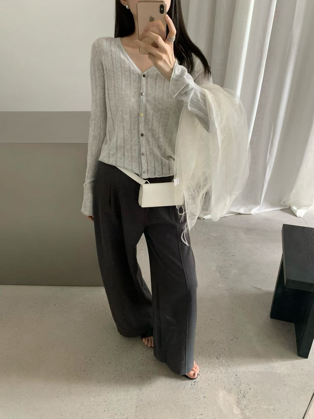 실사 익스트림 제인 지배 26 가을 켜기 새로운 한 부서 V넥 단색 홀로우 아웃 캐주얼 착용 가져 가라. 니트 오픈 가디건 상세 이미지 14