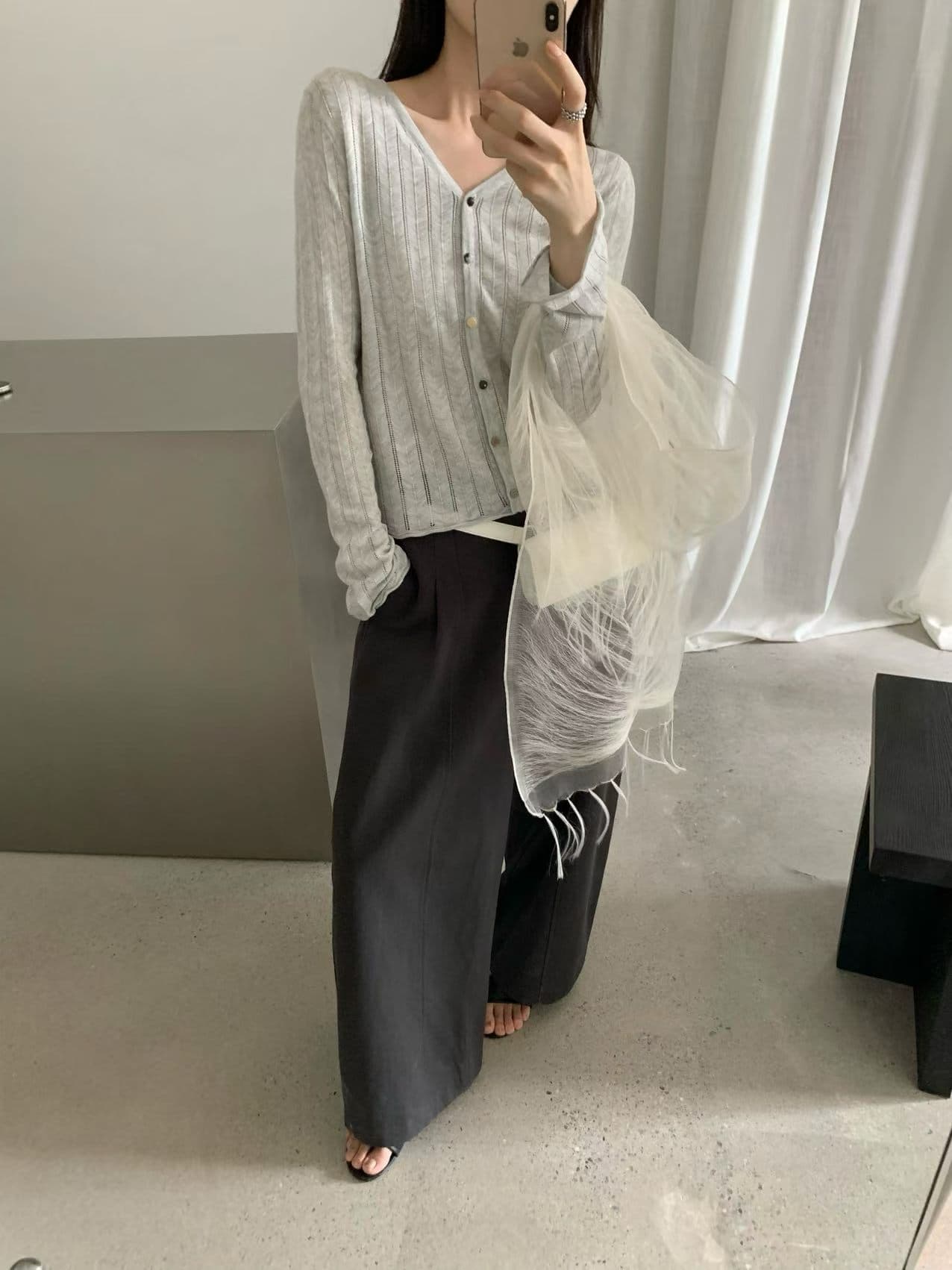 실사 익스트림 제인 지배 26 가을 켜기 새로운 한 부서 V넥 단색 홀로우 아웃 캐주얼 착용 가져 가라. 니트 오픈 가디건 상세 이미지 15