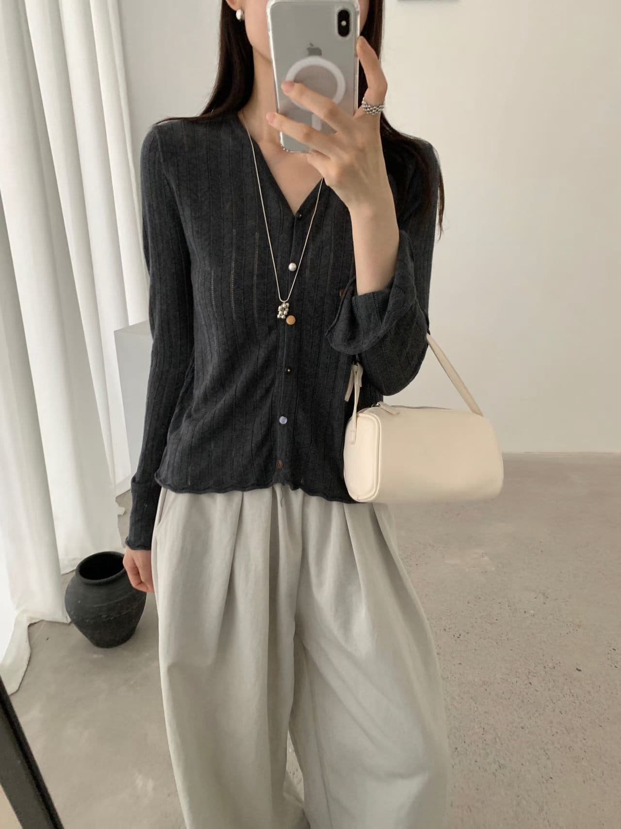 실사 익스트림 제인 지배 26 가을 켜기 새로운 한 부서 V넥 단색 홀로우 아웃 캐주얼 착용 가져 가라. 니트 오픈 가디건 상세 이미지 20