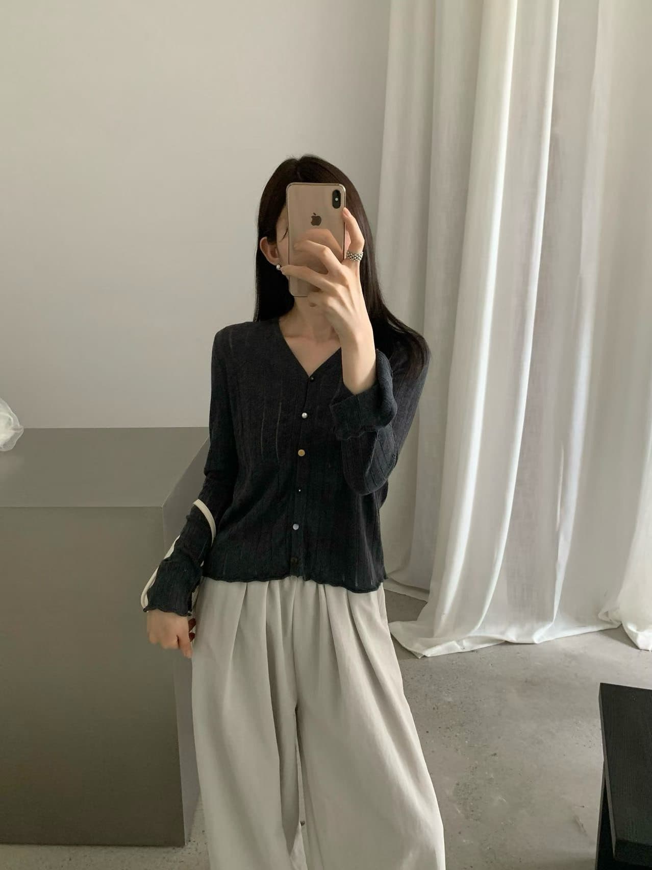 실사 익스트림 제인 지배 26 가을 켜기 새로운 한 부서 V넥 단색 홀로우 아웃 캐주얼 착용 가져 가라. 니트 오픈 가디건 상세 이미지 22