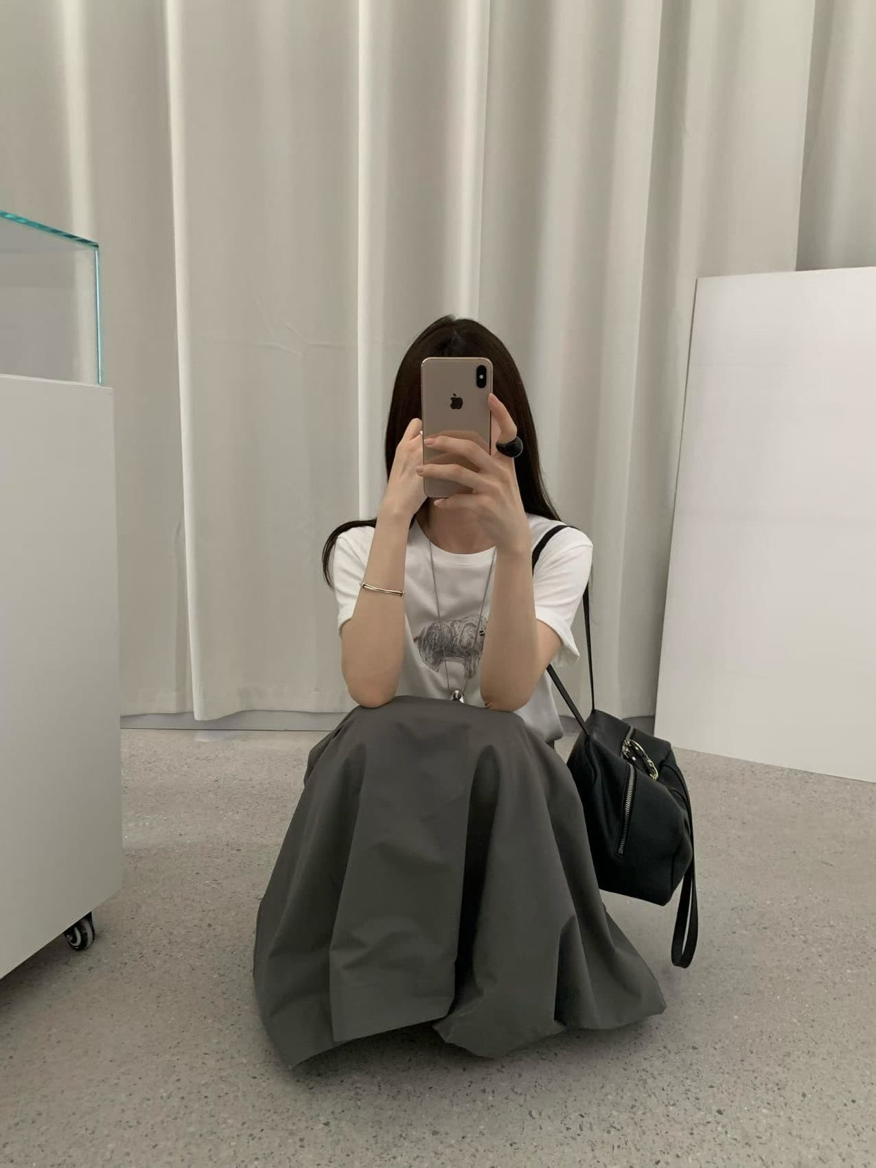 실사 2026 가을 켜기 새로운 미니멀리즘 한 부서 아기 코끼리 패턴 반팔 티셔츠 상세 이미지 12