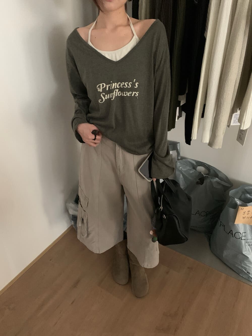 아름다움 폭발 위로 행침 목 스타일 투피스 세트 원단 편안한 행침 목 인사이드 가져 가라. V넥 펌프 Pleat 맨위 슬림해 보이는 긴팔 티셔츠 상세 이미지 5