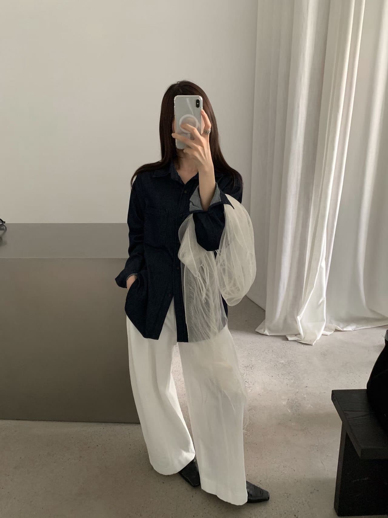 실사 26 가을 켜기 새로운 면 100% 질감 데님 셔츠 캐주얼 루즈핏 긴팔 셔츠 재킷 경기 스카프 상세 이미지 8