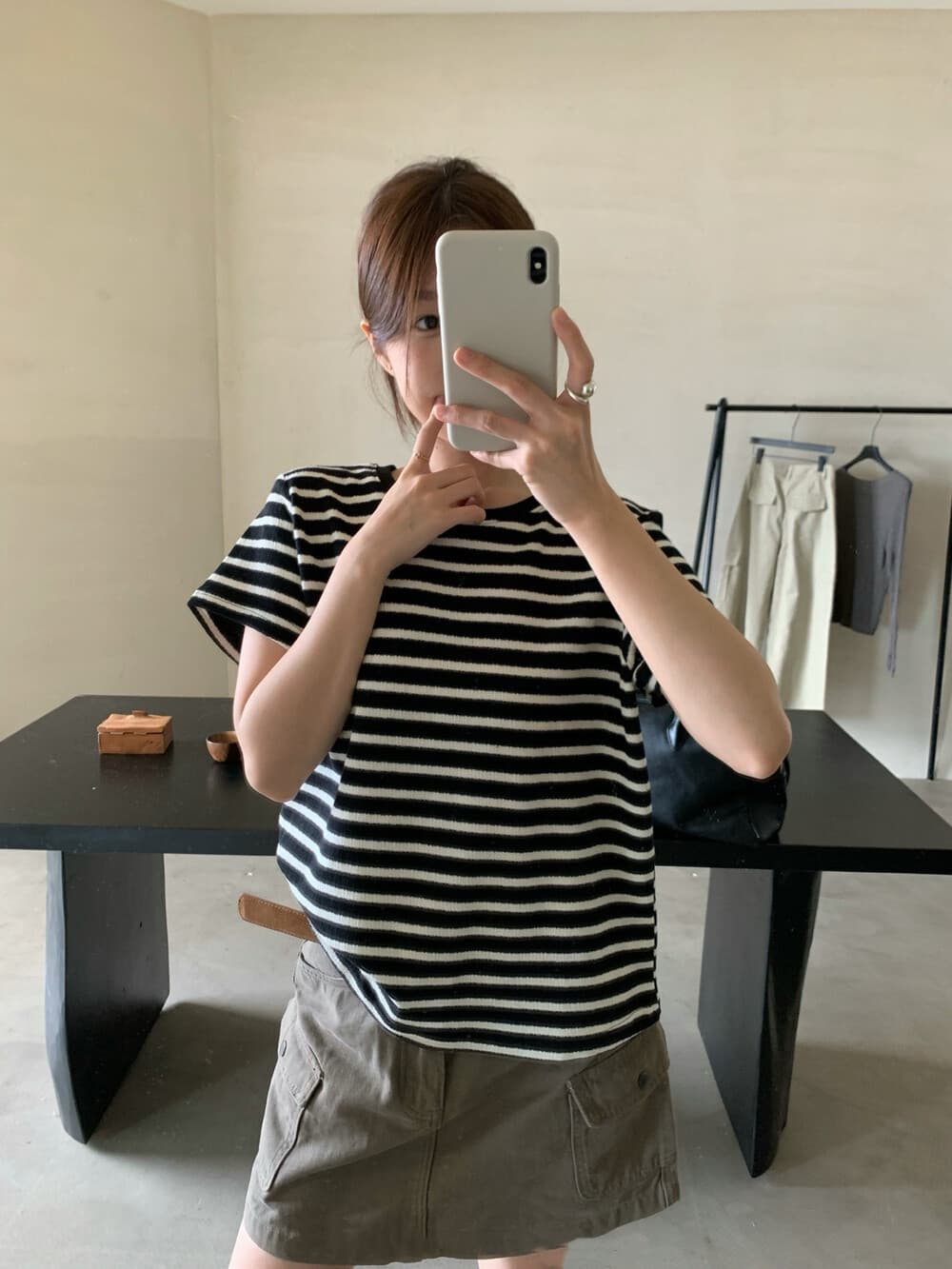 한 부서 스트라이프 반팔 자이언트 잘 생긴 삼색 긍정적 인 어깨 슬림해 보이는 다용도 반팔 티셔츠 상세 이미지 10