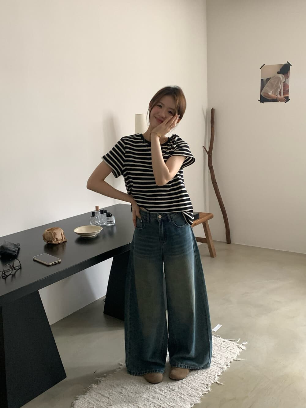 한 부서 스트라이프 반팔 자이언트 잘 생긴 삼색 긍정적 인 어깨 슬림해 보이는 다용도 반팔 티셔츠 상세 이미지 12