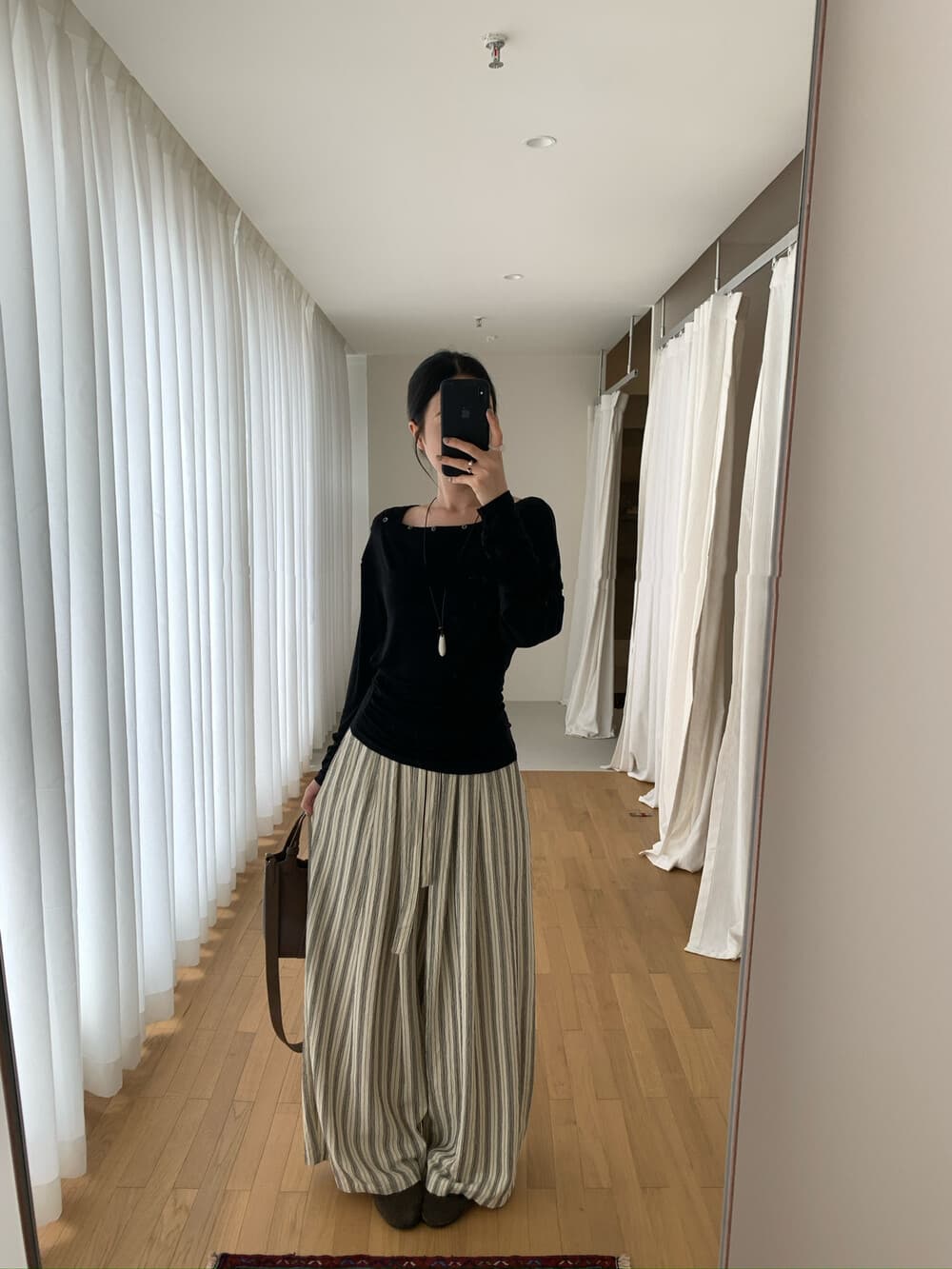 가을 켜기 새로운 한 부서 슬림해 보이는 다용도 스트라이프 넓은 다리 펌프 로프 캐주얼 바지 상세 이미지 6