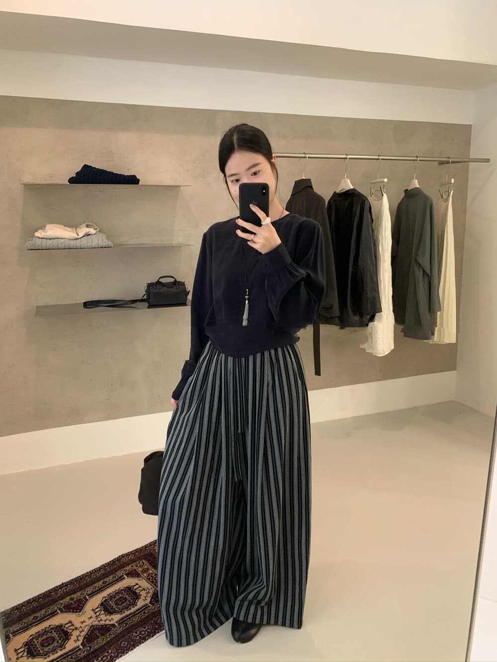 가을 켜기 새로운 한 부서 슬림해 보이는 다용도 스트라이프 넓은 다리 펌프 로프 캐주얼 바지 상세 이미지 16