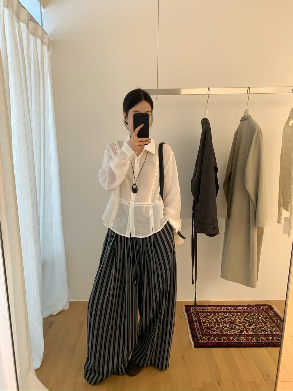 가을 켜기 새로운 한 부서 슬림해 보이는 다용도 스트라이프 넓은 다리 펌프 로프 캐주얼 바지 상세 이미지 14