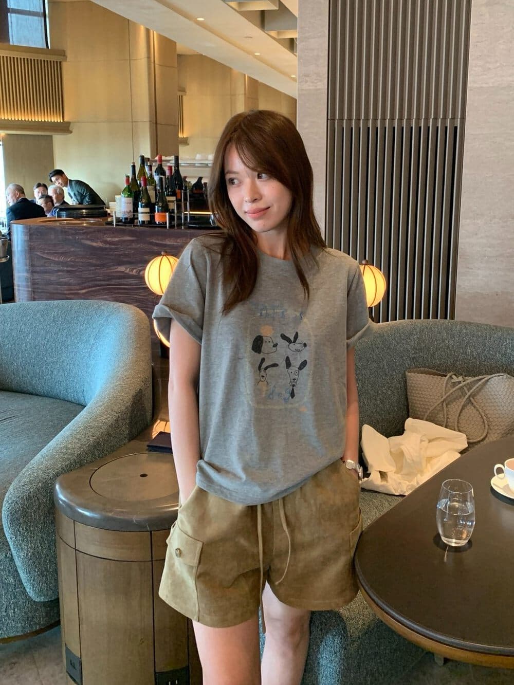 26 가을 켜기 새로운 낮음 포화 된 색 라인 강아지 루즈핏 편안함 t 캐주얼 만화 프린트 자이언트 다용도 반팔 티셔츠 상세 이미지 20