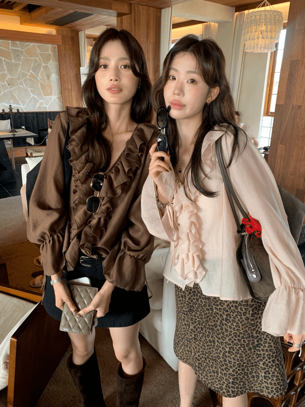 26 가을 켜기 새로운 프랑스식 부드러운 프릴 V넥 긴팔 작은 셔츠 이미지 2