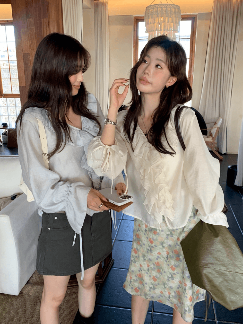 26 가을 켜기 새로운 프랑스식 부드러운 프릴 V넥 긴팔 작은 셔츠 상세 이미지 14