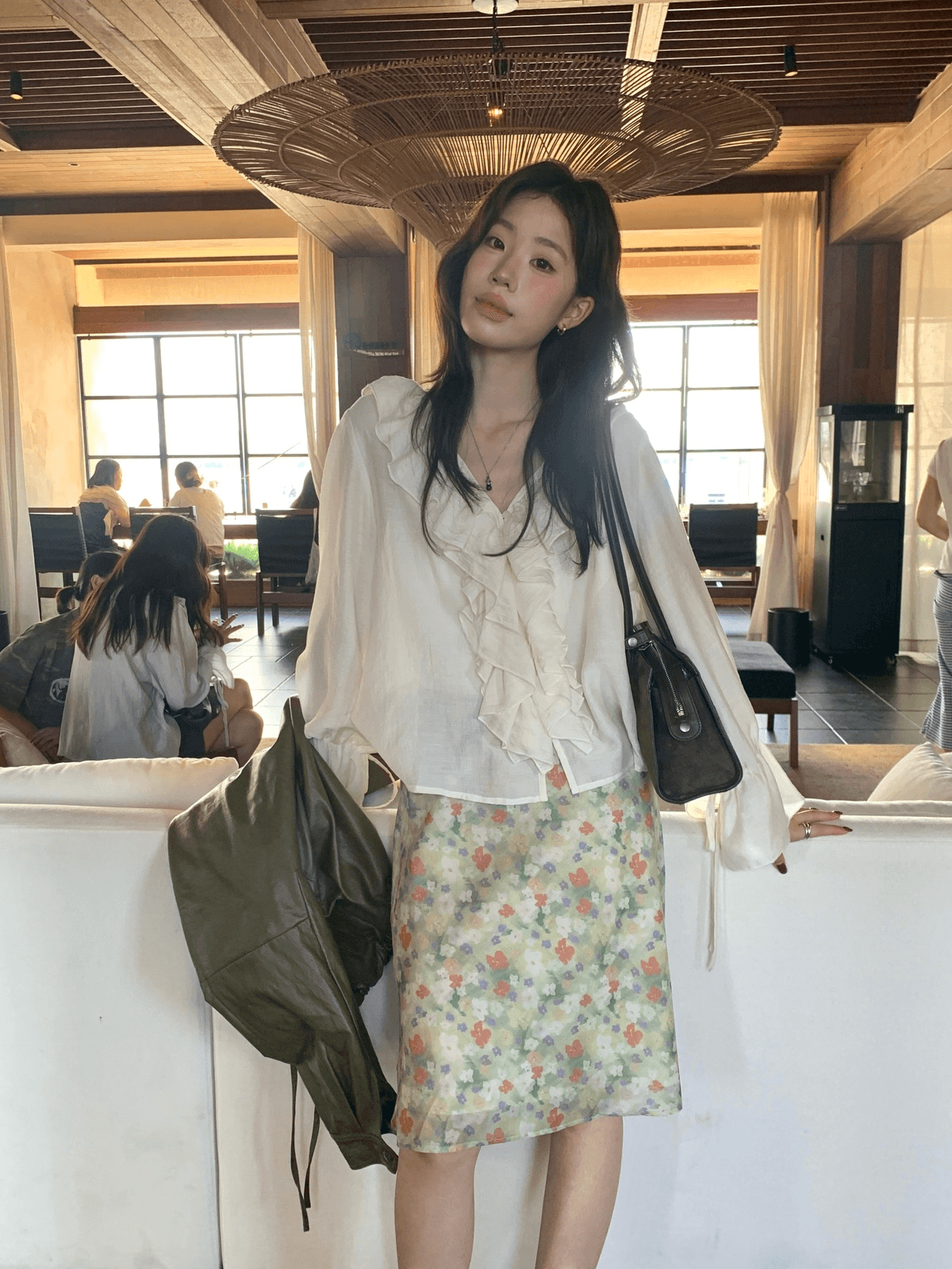 26 가을 켜기 새로운 프랑스식 부드러운 프릴 V넥 긴팔 작은 셔츠 상세 이미지 16
