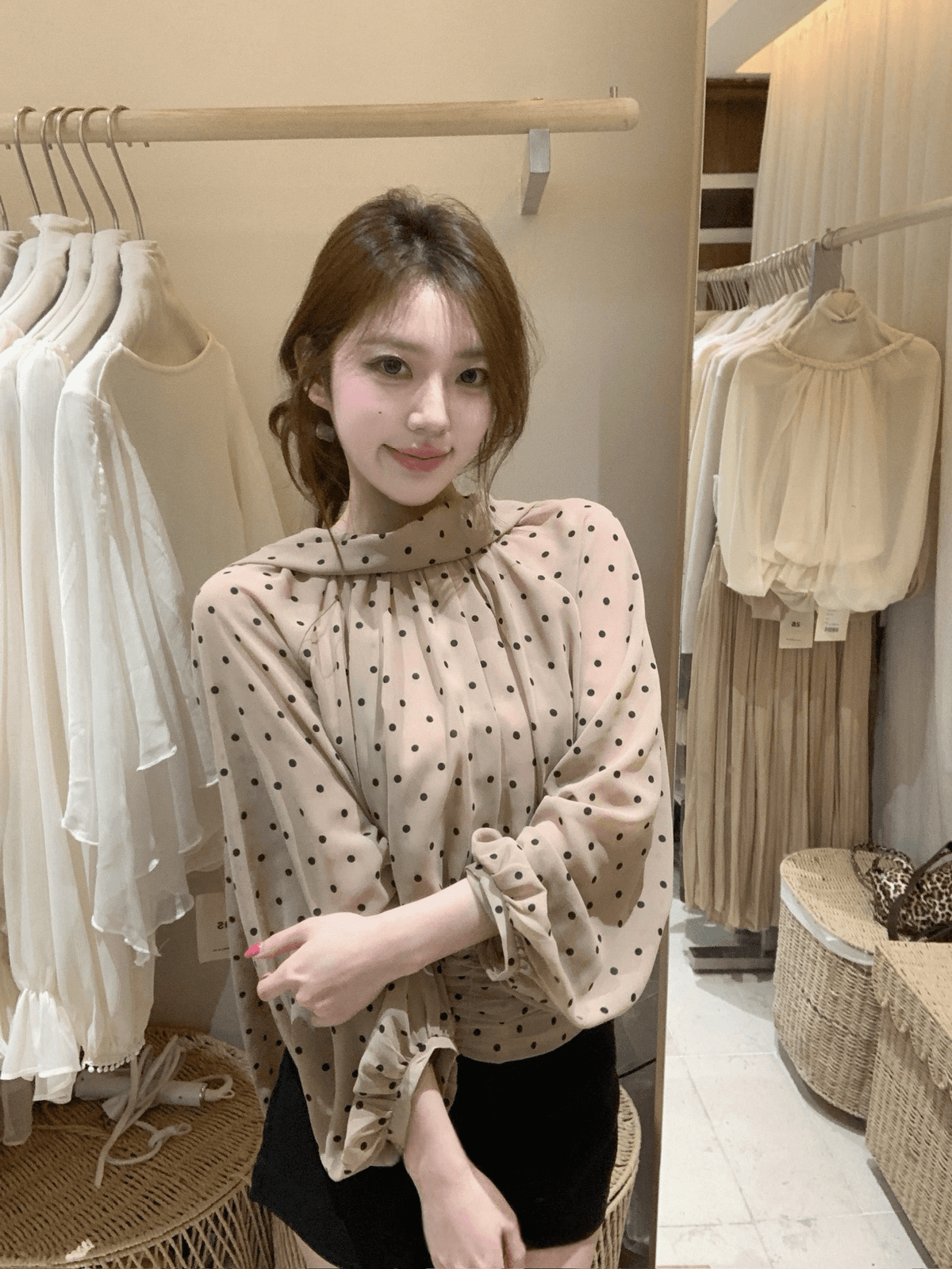 26 이른 가을 켜기 새로운 분위기 c 조금 반드시 눈 사랑 빛 프랑스식 도트 무늬 리본 작은 셔츠 상세 이미지 3