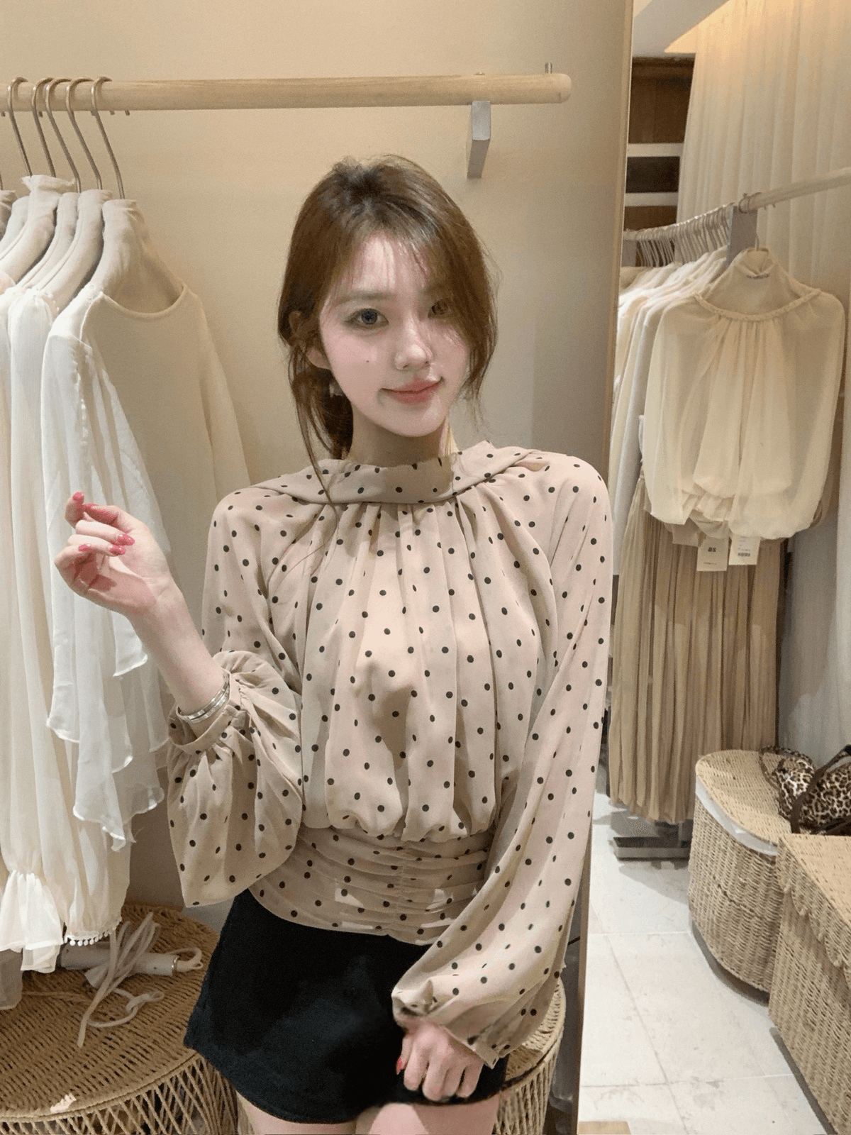 26 이른 가을 켜기 새로운 분위기 c 조금 반드시 눈 사랑 빛 프랑스식 도트 무늬 리본 작은 셔츠 상세 이미지 5