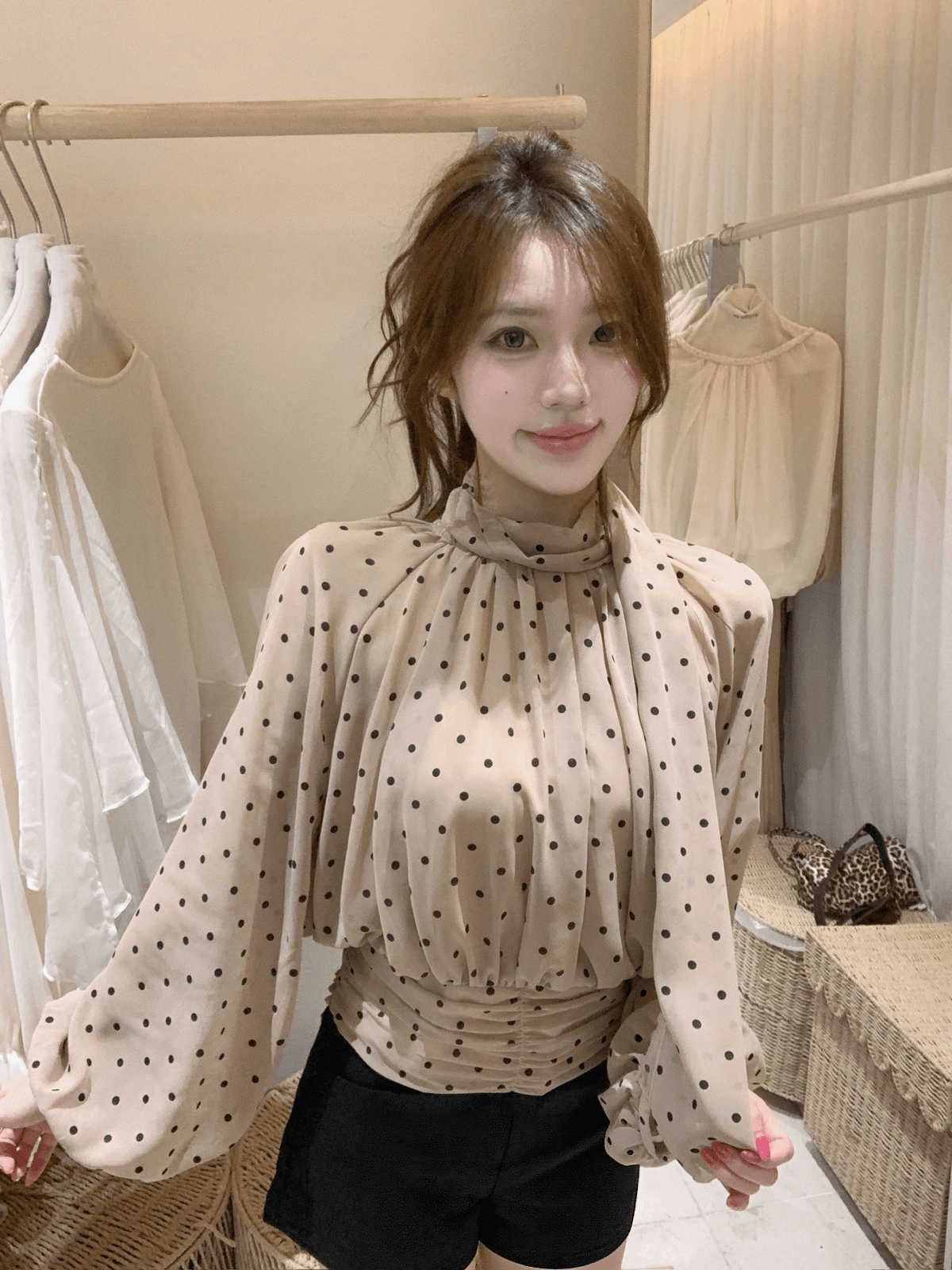 26 이른 가을 켜기 새로운 분위기 c 조금 반드시 눈 사랑 빛 프랑스식 도트 무늬 리본 작은 셔츠 상세 이미지 6