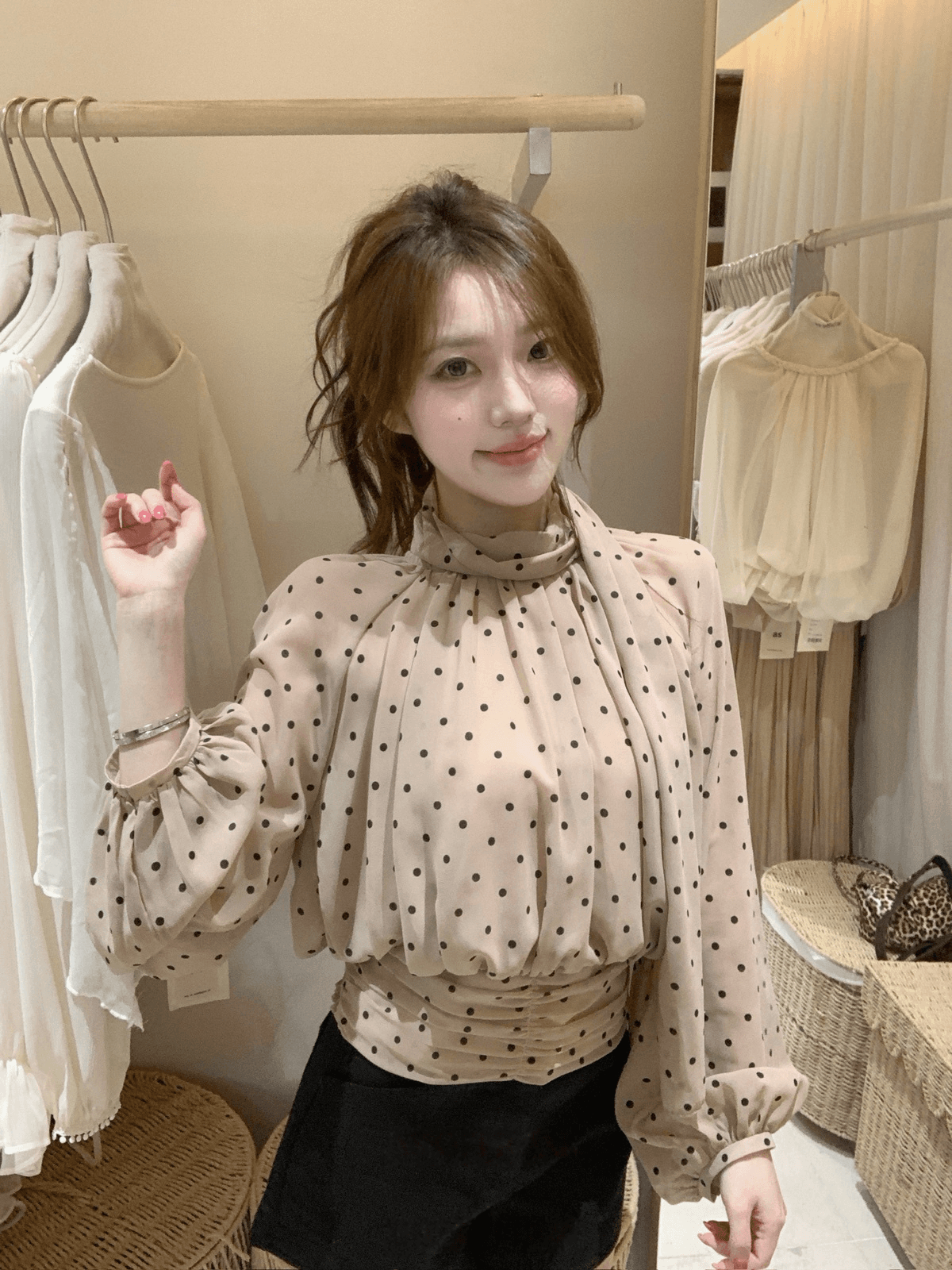 26 이른 가을 켜기 새로운 분위기 c 조금 반드시 눈 사랑 빛 프랑스식 도트 무늬 리본 작은 셔츠 상세 이미지 7