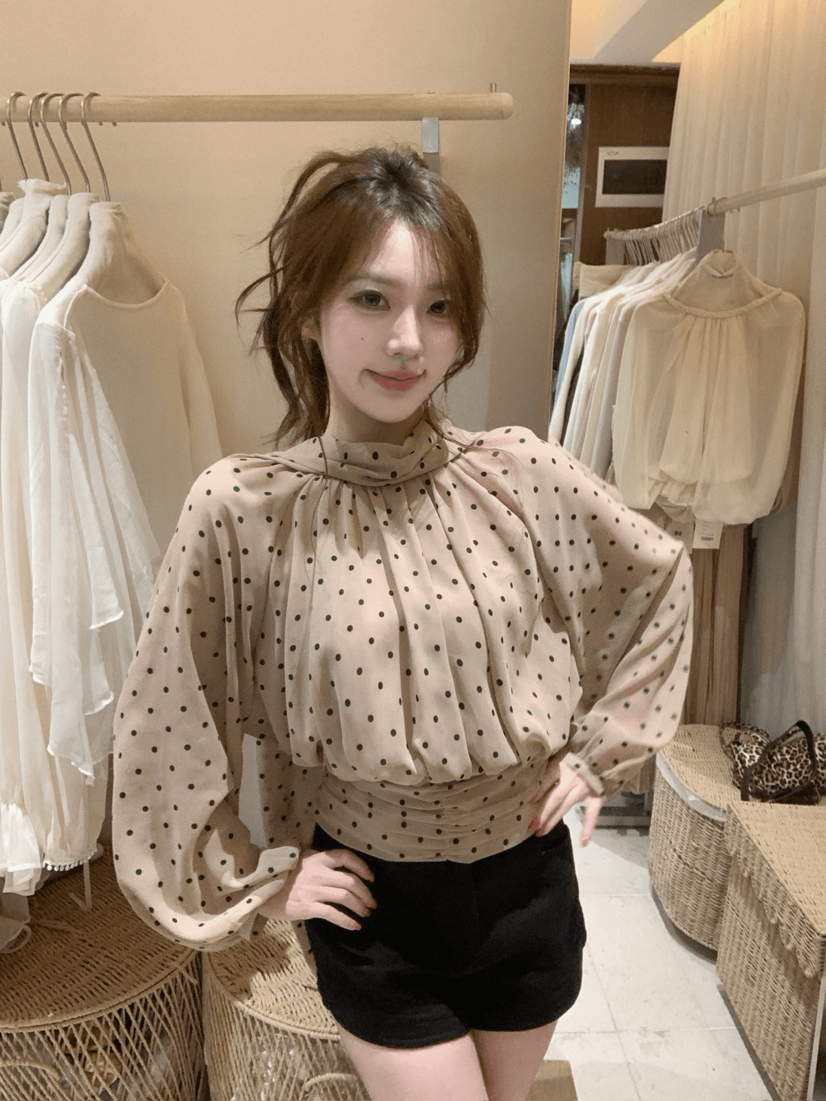 26 이른 가을 켜기 새로운 분위기 c 조금 반드시 눈 사랑 빛 프랑스식 도트 무늬 리본 작은 셔츠 상세 이미지 8