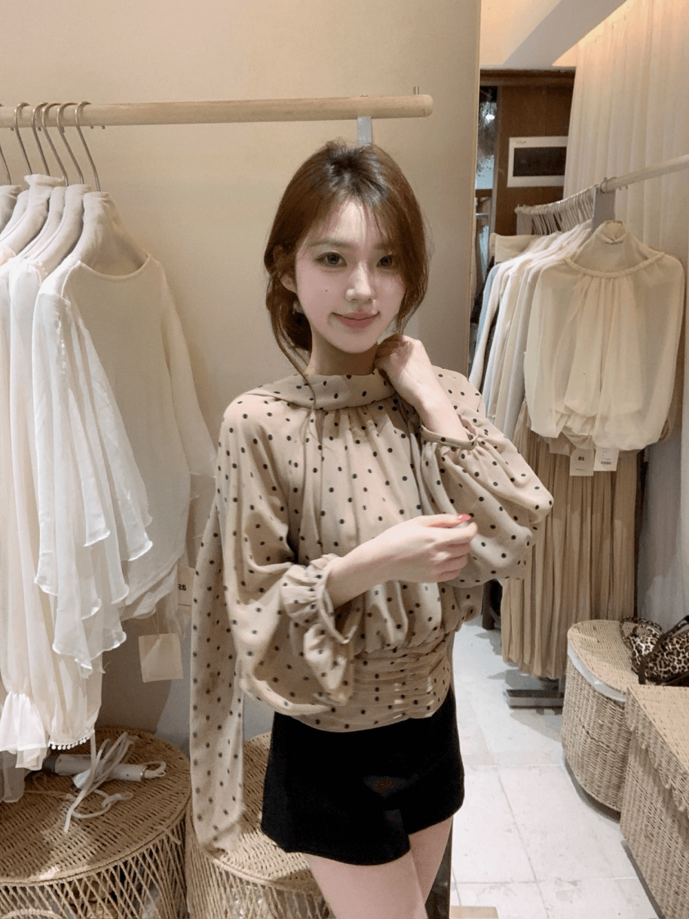26 이른 가을 켜기 새로운 분위기 c 조금 반드시 눈 사랑 빛 프랑스식 도트 무늬 리본 작은 셔츠 상세 이미지 10