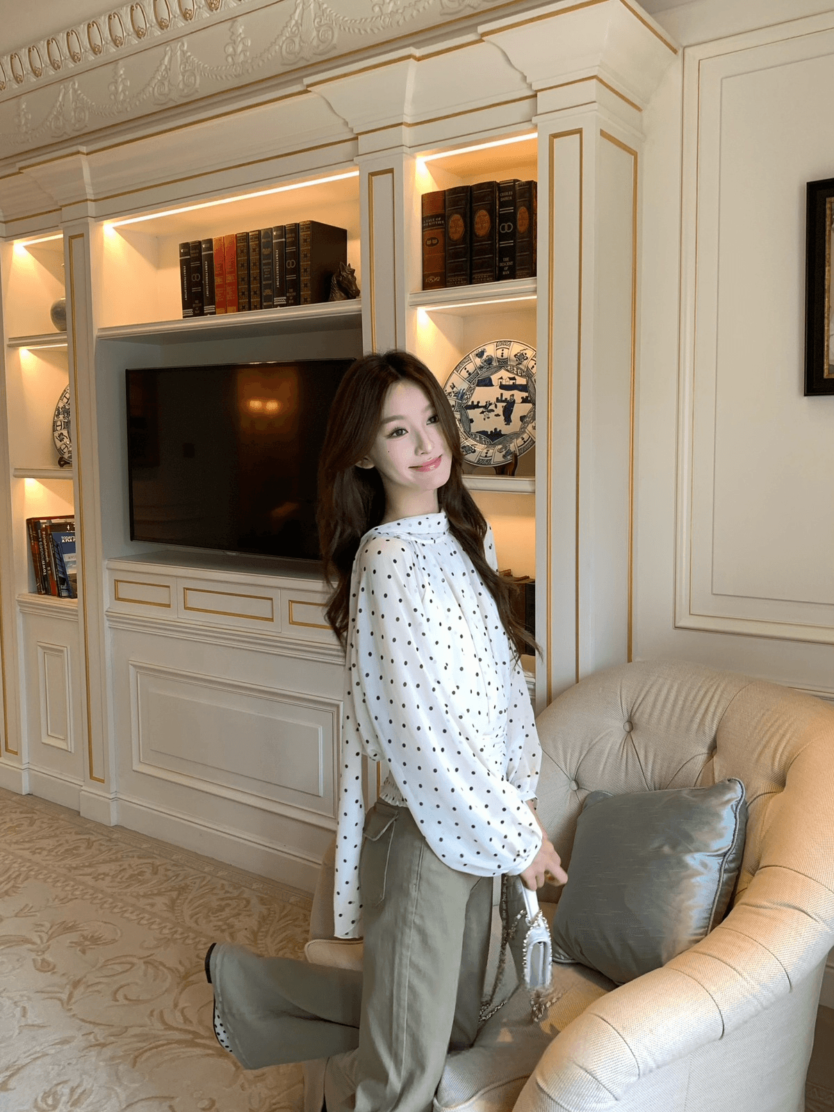 26 이른 가을 켜기 새로운 분위기 c 조금 반드시 눈 사랑 빛 프랑스식 도트 무늬 리본 작은 셔츠 상세 이미지 11