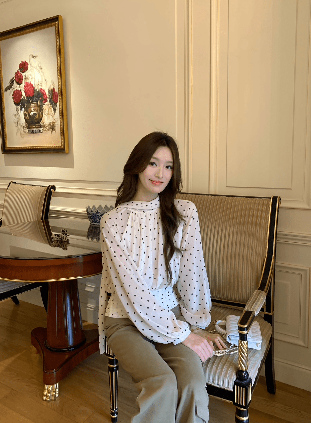 26 이른 가을 켜기 새로운 분위기 c 조금 반드시 눈 사랑 빛 프랑스식 도트 무늬 리본 작은 셔츠 상세 이미지 13