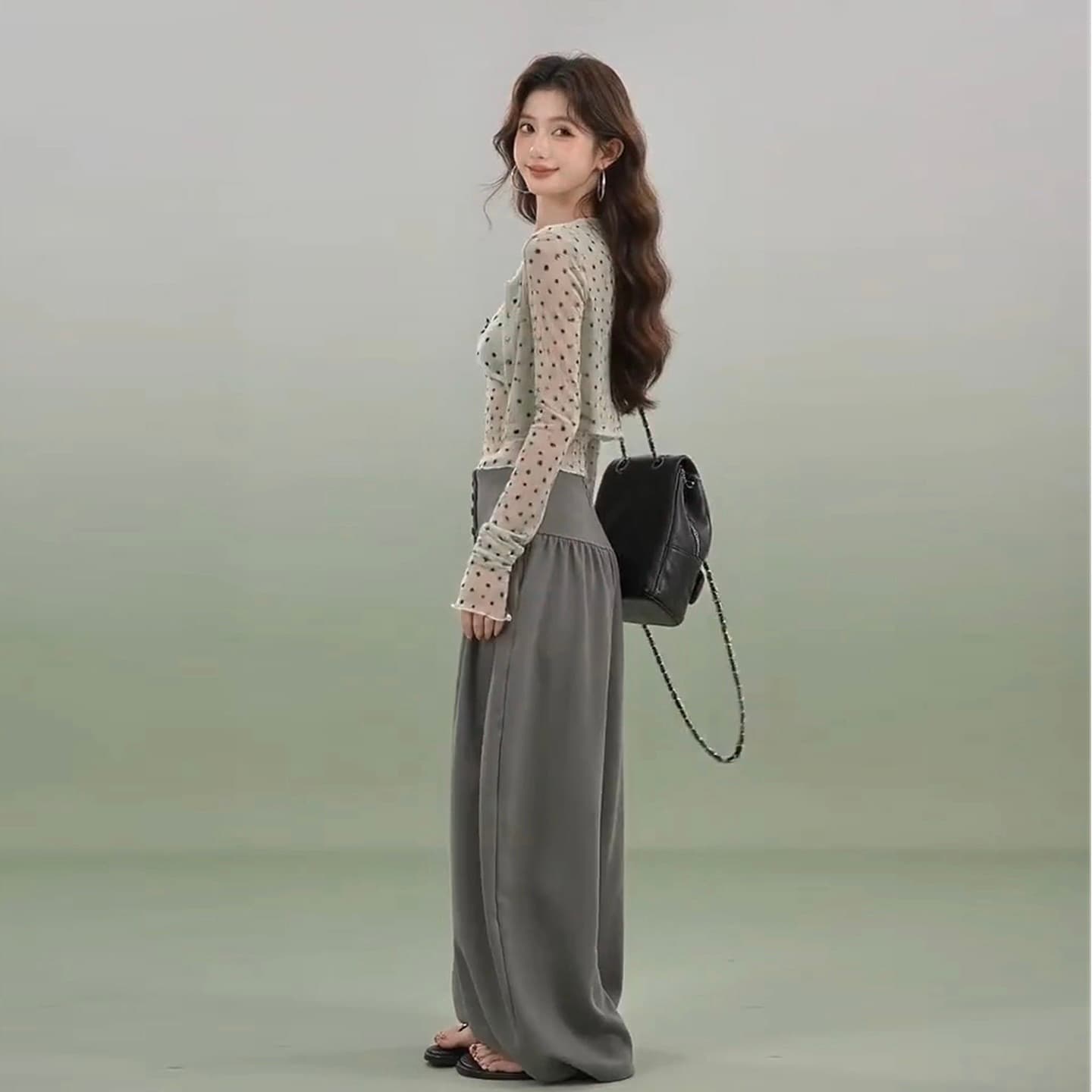 한 부서 고급 센스 ootd 착용 가져 가라. 에이즈 환자 세트 여성 작은 키 슬립 오픈 가디건 와이드 레그 팬츠 어린이 3종 세트 상세 이미지 4