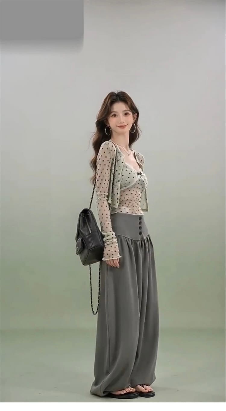 한 부서 고급 센스 ootd 착용 가져 가라. 에이즈 환자 세트 여성 작은 키 슬립 오픈 가디건 와이드 레그 팬츠 어린이 3종 세트 상세 이미지 8