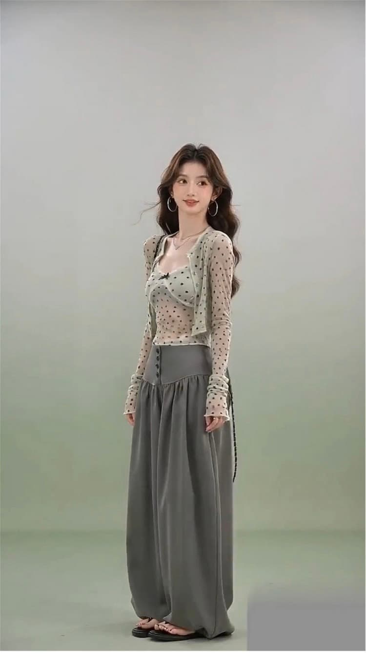 한 부서 고급 센스 ootd 착용 가져 가라. 에이즈 환자 세트 여성 작은 키 슬립 오픈 가디건 와이드 레그 팬츠 어린이 3종 세트 상세 이미지 10