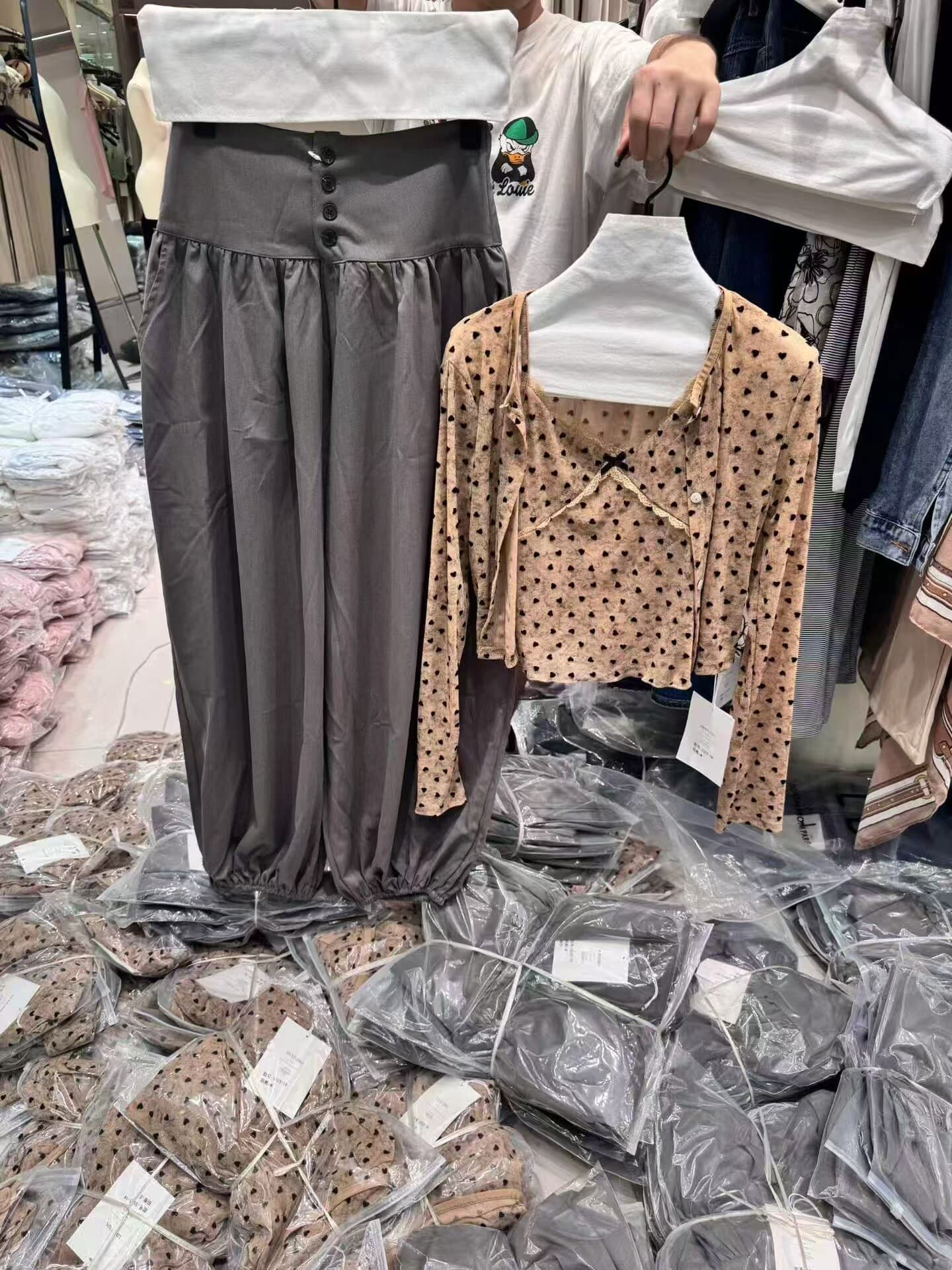 한 부서 고급 센스 ootd 착용 가져 가라. 에이즈 환자 세트 여성 작은 키 슬립 오픈 가디건 와이드 레그 팬츠 어린이 3종 세트 상세 이미지 16