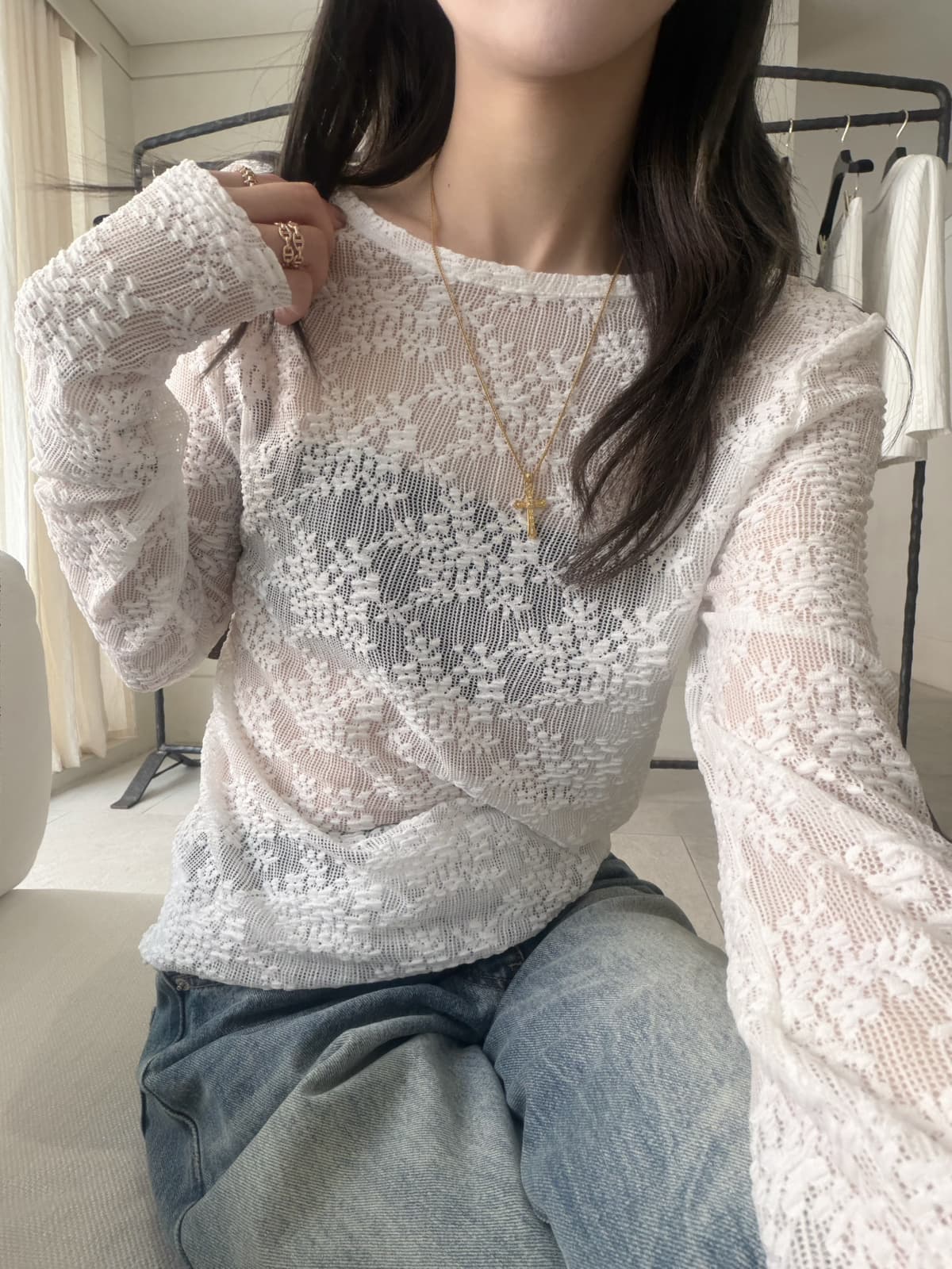 가을 켜기 새로운 26 가을 레이스 기본 셔츠 이후 백리스 디자인 센스 작은 셔츠 상세 이미지 5