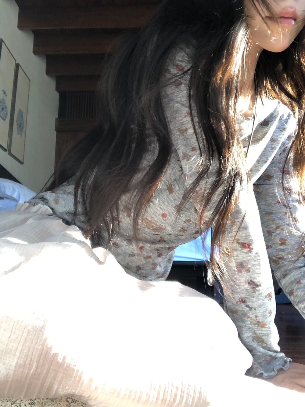 26 년 가을 켜기 새로운 한 여성 달콤함 연령 감소 프릴 꽃무늬 만나는 긴팔 티셔츠 상세 이미지 4
