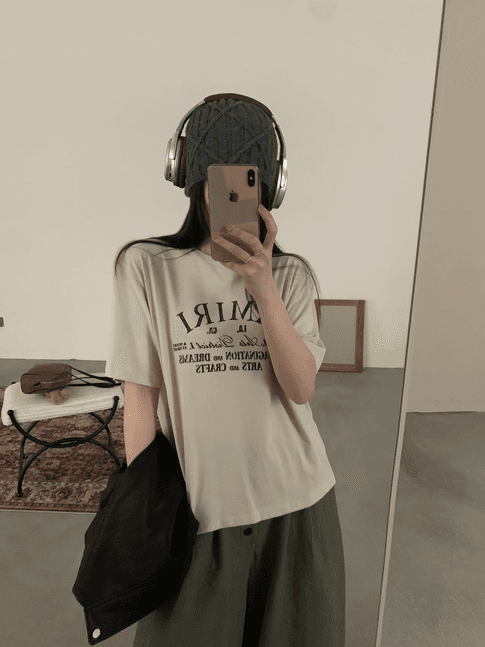 실사 26 가을 켜기 새로운 클래식 다용도 캐주얼 알파벳 프린트 여성 루즈핏 라운드 넥 반팔 티셔츠