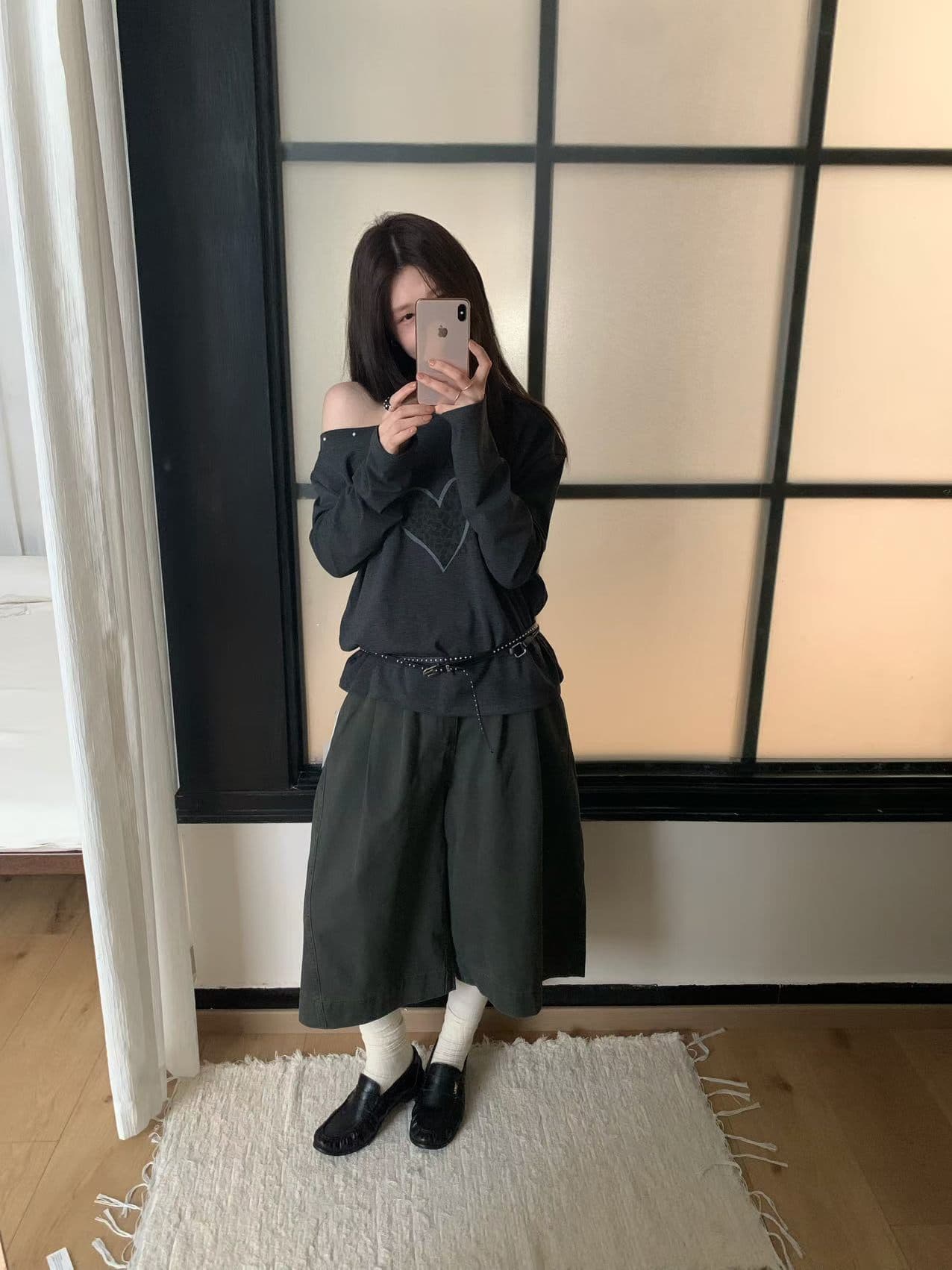 실사 26 가을 켜기 새로운 비스듬한 어깨 핫걸 t 긴팔 티셔츠 벨트 포함 상세 이미지 3