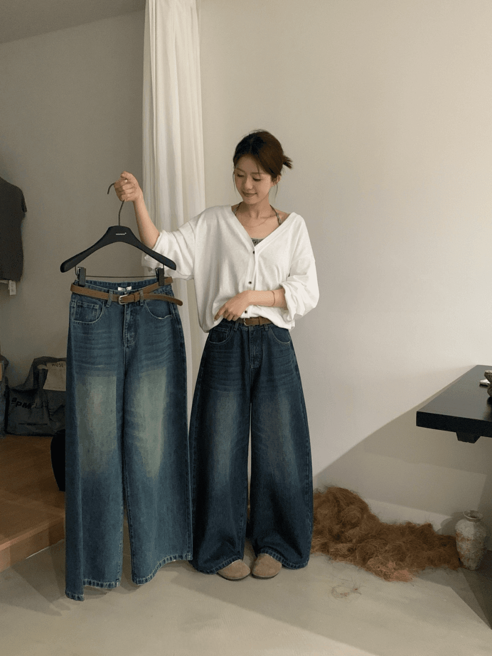 켜기 새로운 슈퍼 폭발 벨트 스트레이트 팬츠 바지 종류 좋은 말할 필요가 없었습니다 슬림해 보이는 다용도 청바지 벨트 포함 상세 이미지 9