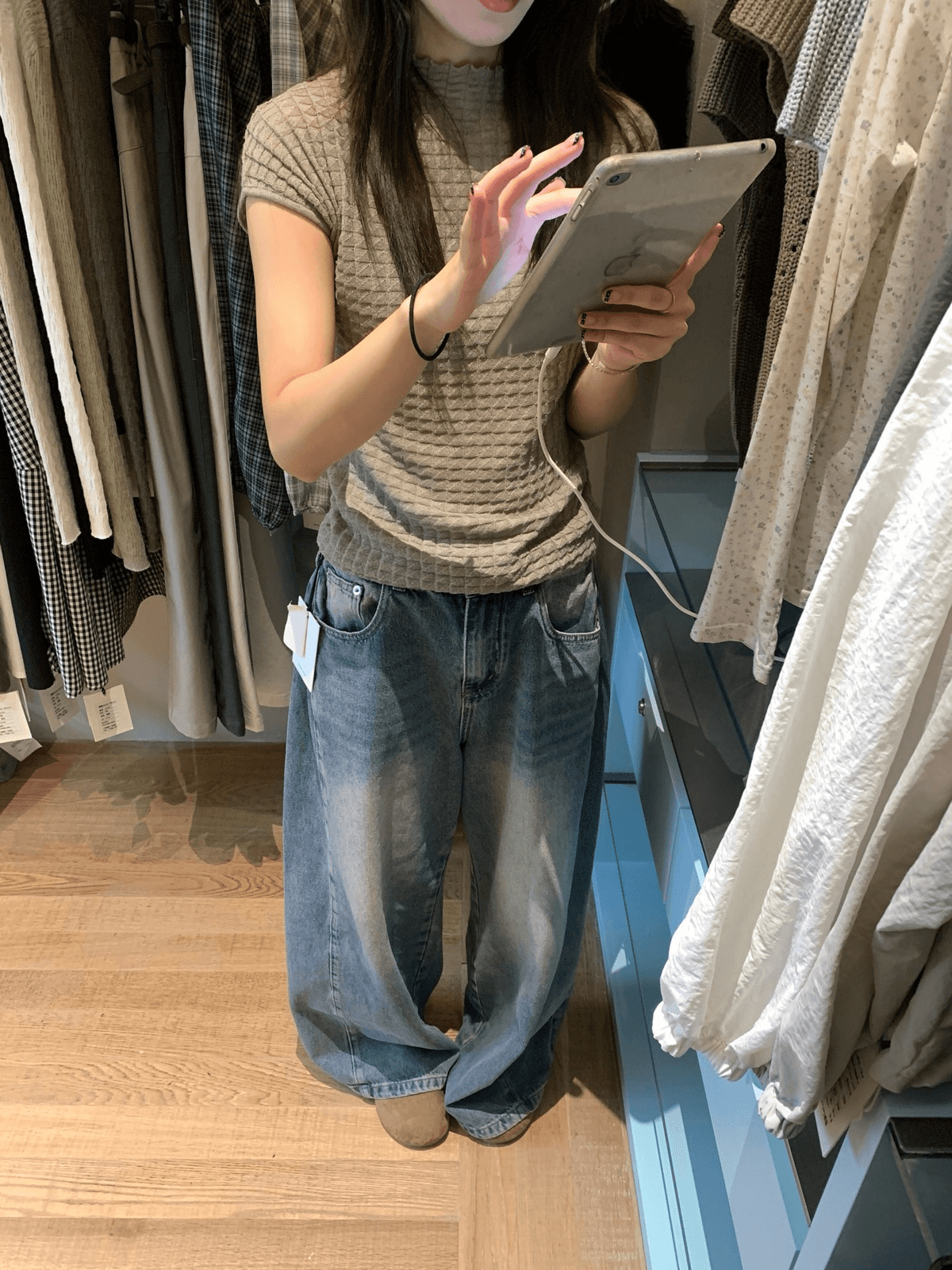 힘 싸움 리스트 넓은 다리 데님 높은 품질 한 눈 그냥 사랑에 빠지다 워싱 색상 너무 절대적으로 벨트 포함 상세 이미지 6