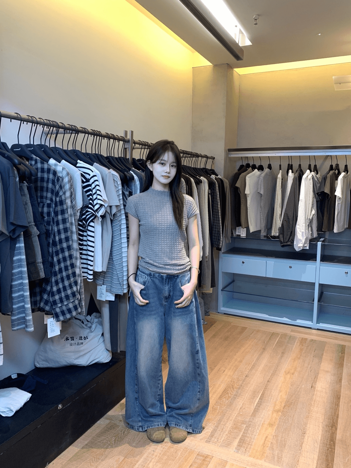 힘 싸움 리스트 넓은 다리 데님 높은 품질 한 눈 그냥 사랑에 빠지다 워싱 색상 너무 절대적으로 벨트 포함 상세 이미지 8
