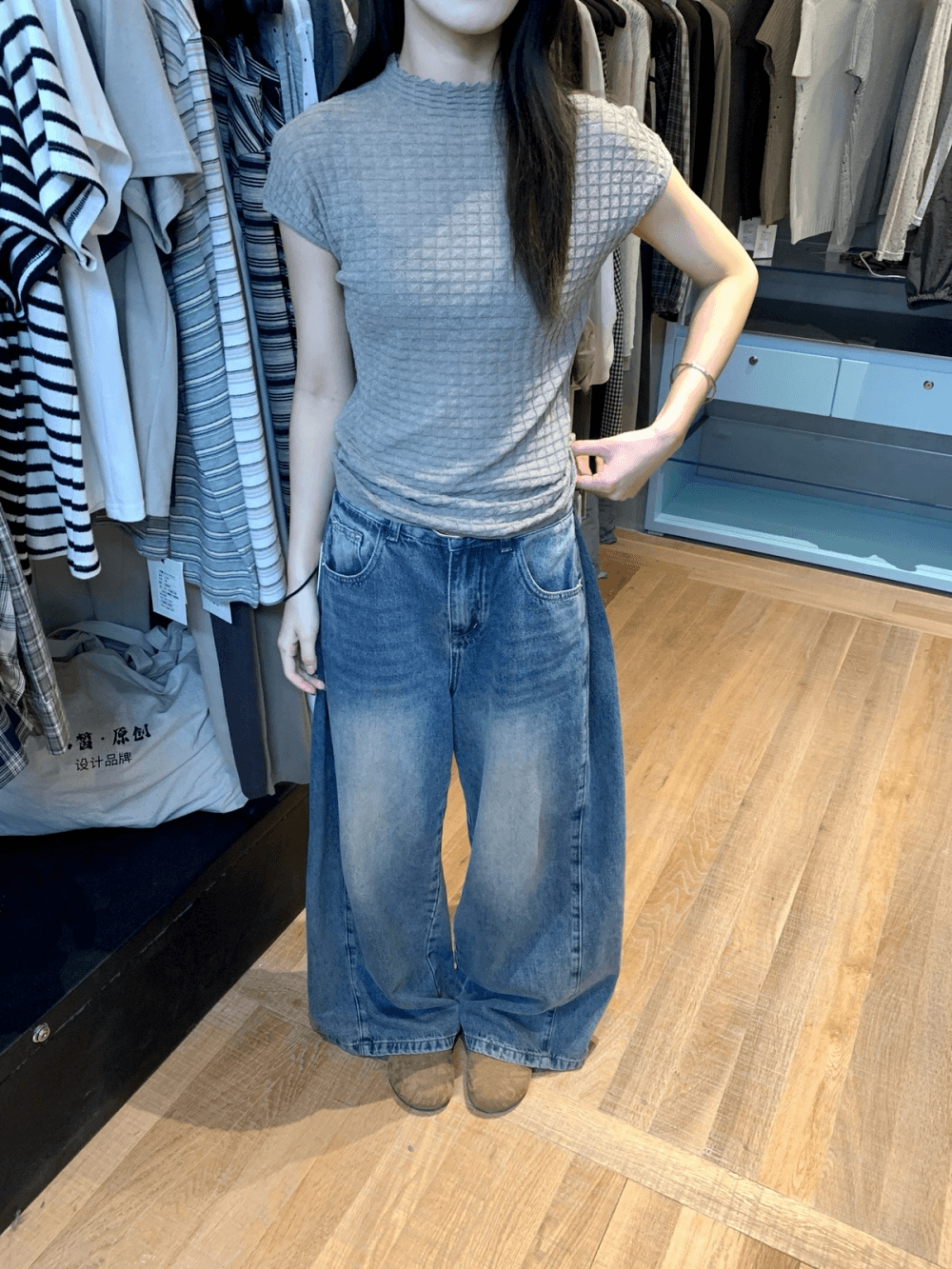 힘 싸움 리스트 넓은 다리 데님 높은 품질 한 눈 그냥 사랑에 빠지다 워싱 색상 너무 절대적으로 벨트 포함 상세 이미지 9