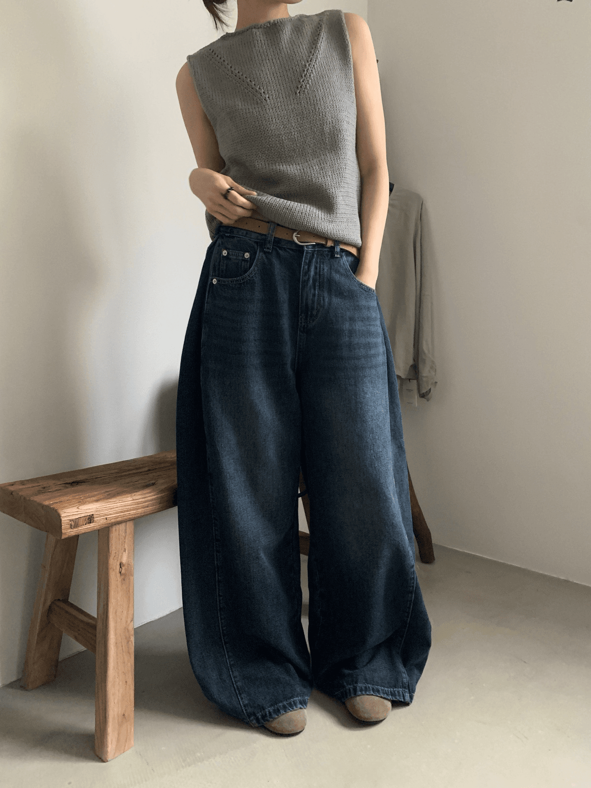 힘 싸움 리스트 넓은 다리 데님 높은 품질 한 눈 그냥 사랑에 빠지다 워싱 색상 너무 절대적으로 벨트 포함 상세 이미지 11