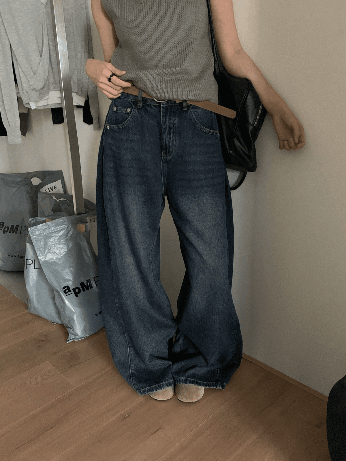힘 싸움 리스트 넓은 다리 데님 높은 품질 한 눈 그냥 사랑에 빠지다 워싱 색상 너무 절대적으로 벨트 포함 상세 이미지 12