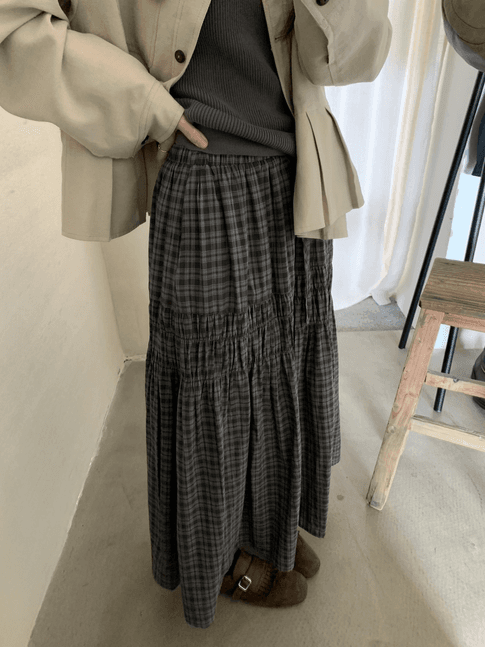 가을 켜기 새로운 문예 일본식 느긋한 체크무늬 펌프 로프 허리밴드 롱 코트 한 마디 슬림해 보이는 다용도 스웨터 반신 스커트 이미지 4