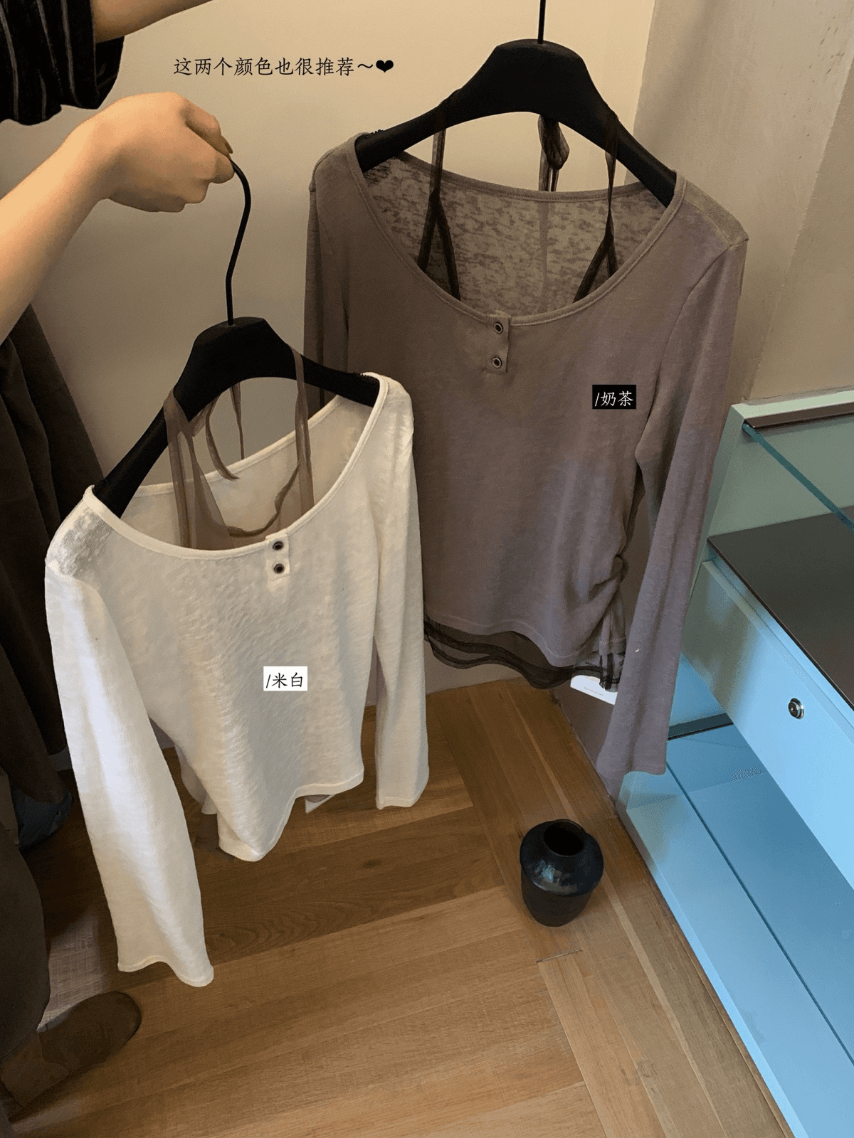 또 다른 폭발 페이크 레이어드 돌아 가기 싱글 평가 초고 상체 자이언트 자이언트 슬림해 보이는 긴팔 티셔츠 상세 이미지 11