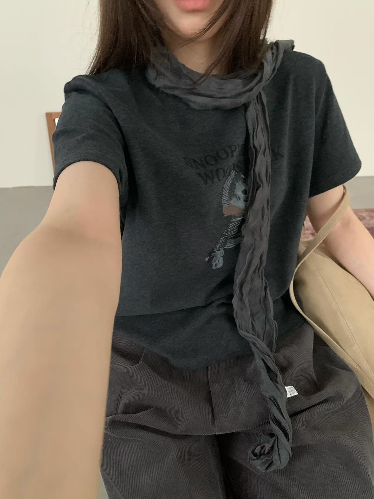 실사 26 가을 켜기 새로운 한 부서 레트로 느긋한 만화 반팔 티셔츠 경기 스카프 상세 이미지 10